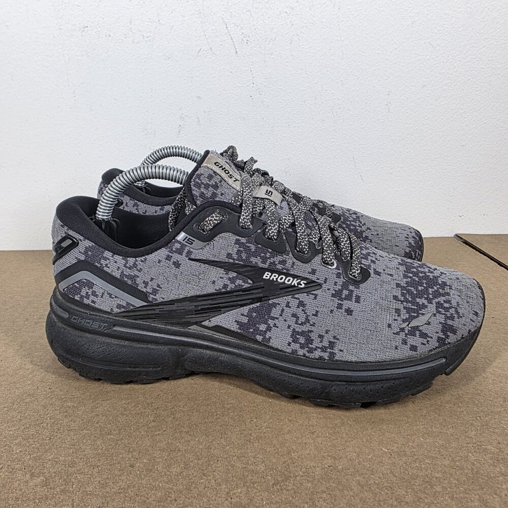 Brooks Ghost 15 Womens Black Gray Camo Size 6 Athletic Running Shoes 1203801B054